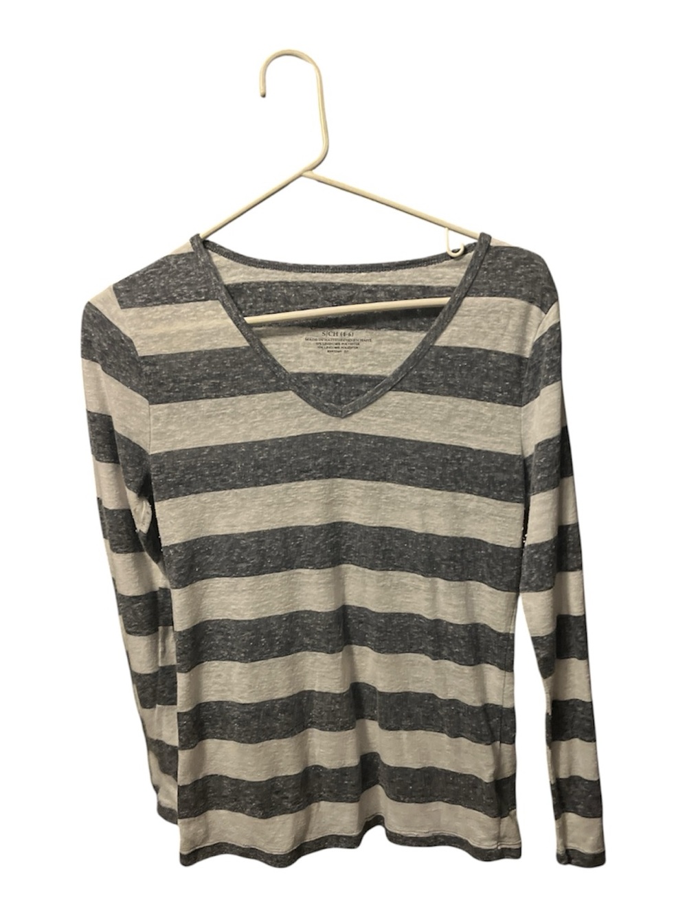 Faded Glory Striped V-Neck Long Sleeve Top - Gray & Cream